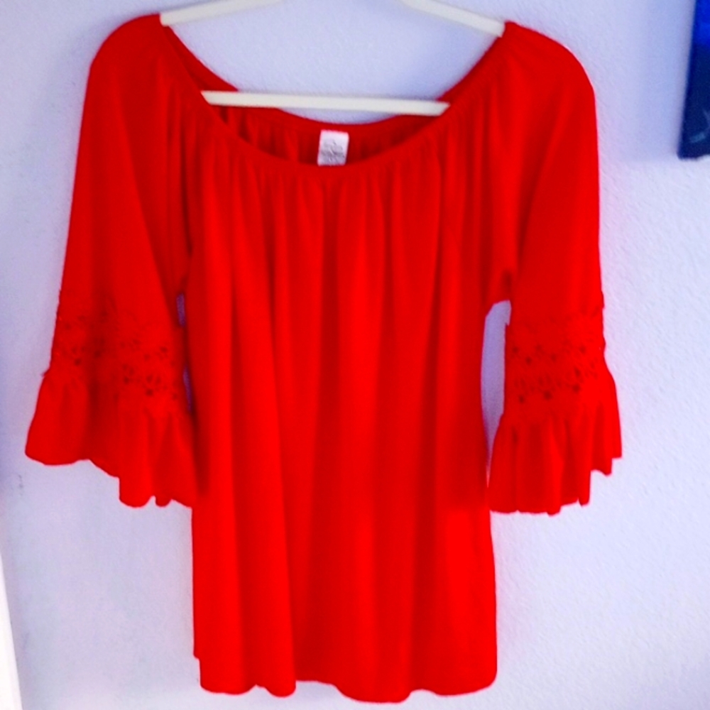 Red Ruffle sleeve tunic